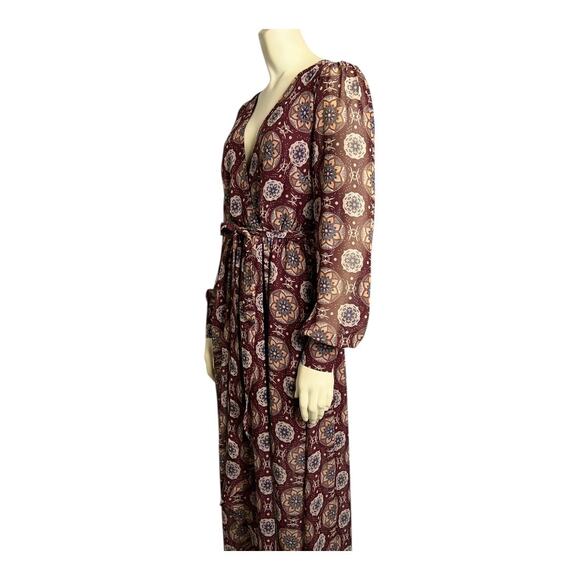 Lulus Art And Soul Print Long Sleeve Hi Low Maxi Dress Burgundy Women's S Boho - Picture 8 of 11